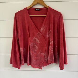 Open Cardigan with 3/4 Wide Sleeves Coral Lightweight artofcloth Women's Small